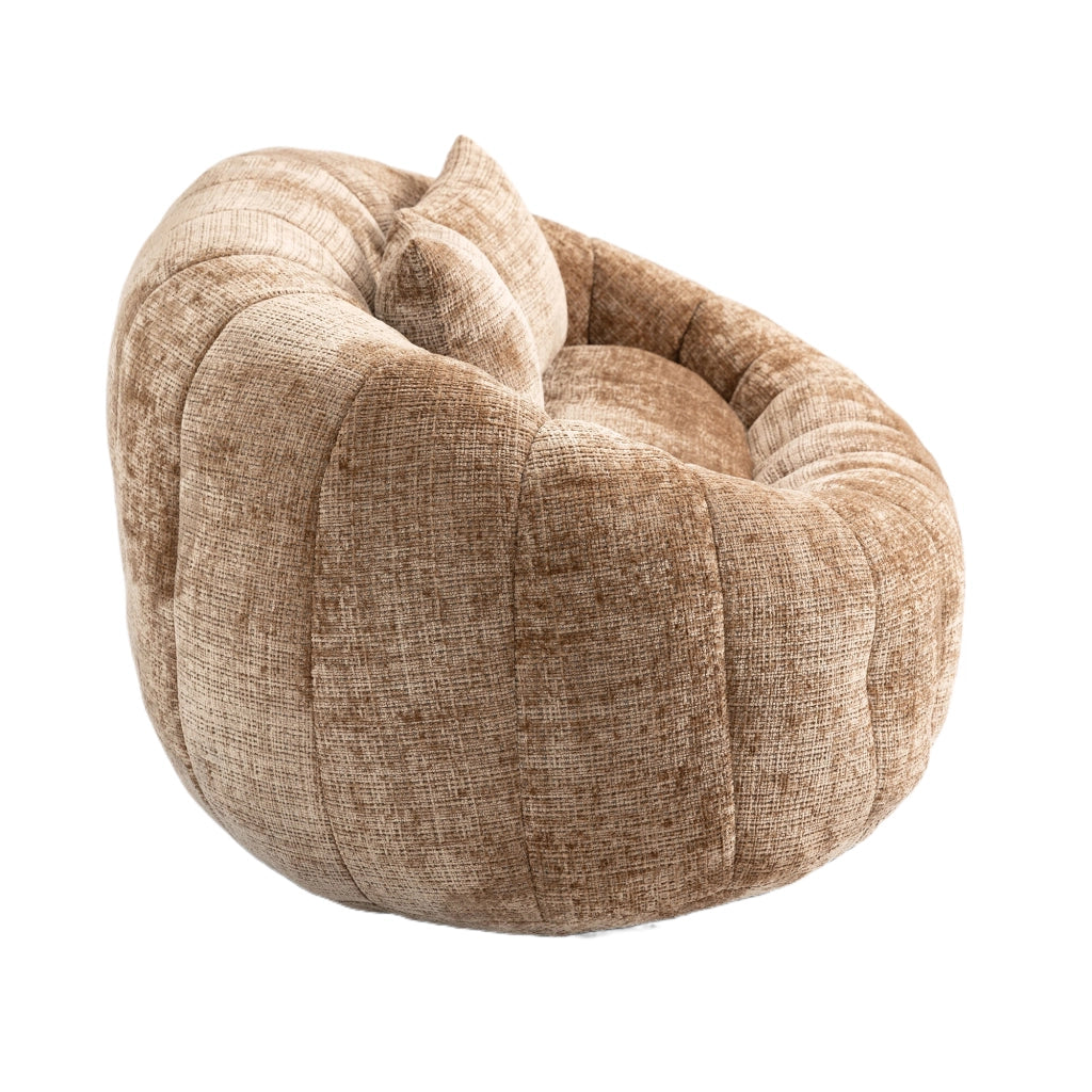 Poltrona pouf con braccioli, schienale alto e seduta ampia, in ciniglia, Caffe 150 × 95 × 63 cm
