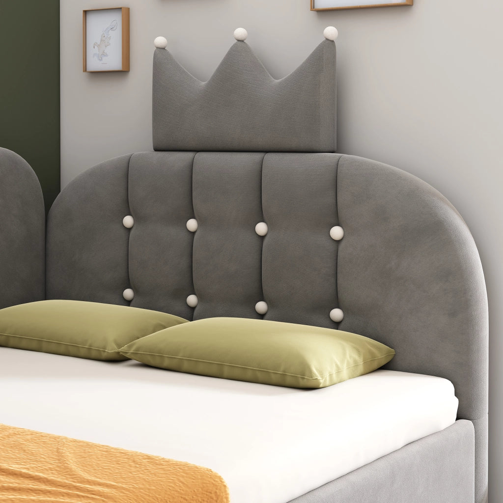 Letto divano 90 × 190 cm con contenitore idraulico e struttura a L reversibile, senza materasso, in velluto, grigio