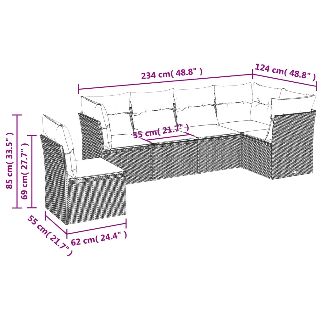 Set Divano da Giardino 6 pz con Cuscini Marrone in Polyrattancod mxl 111246