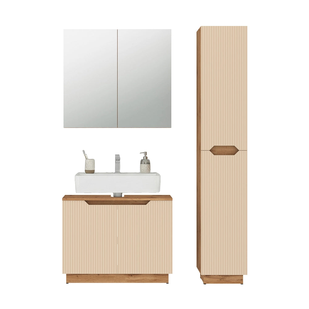 Vicco Set di mobili da bagno Rovere/cashmere a righe 3 parti