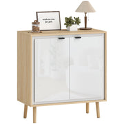 Credenza Moderna a 2 Ante con Ripiano Regolabile. 72x35x77 cm. Bianco Lucido e Rovere