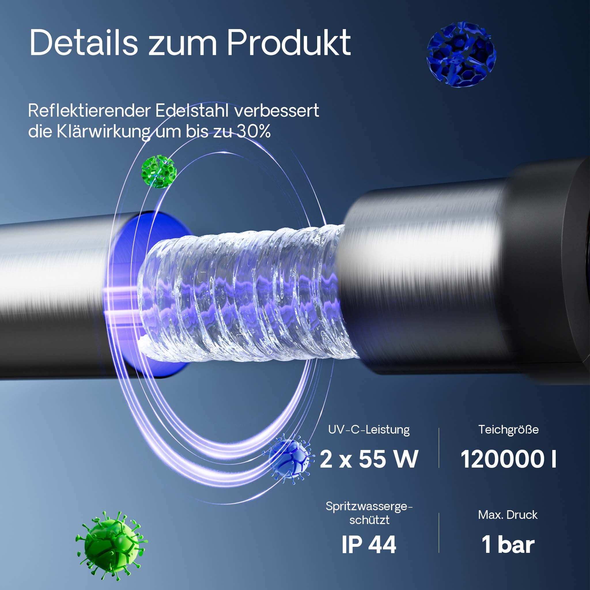CUV-7110 Chiarificatore in acciaio inox per laghetti 110W Sterilizzatore UV