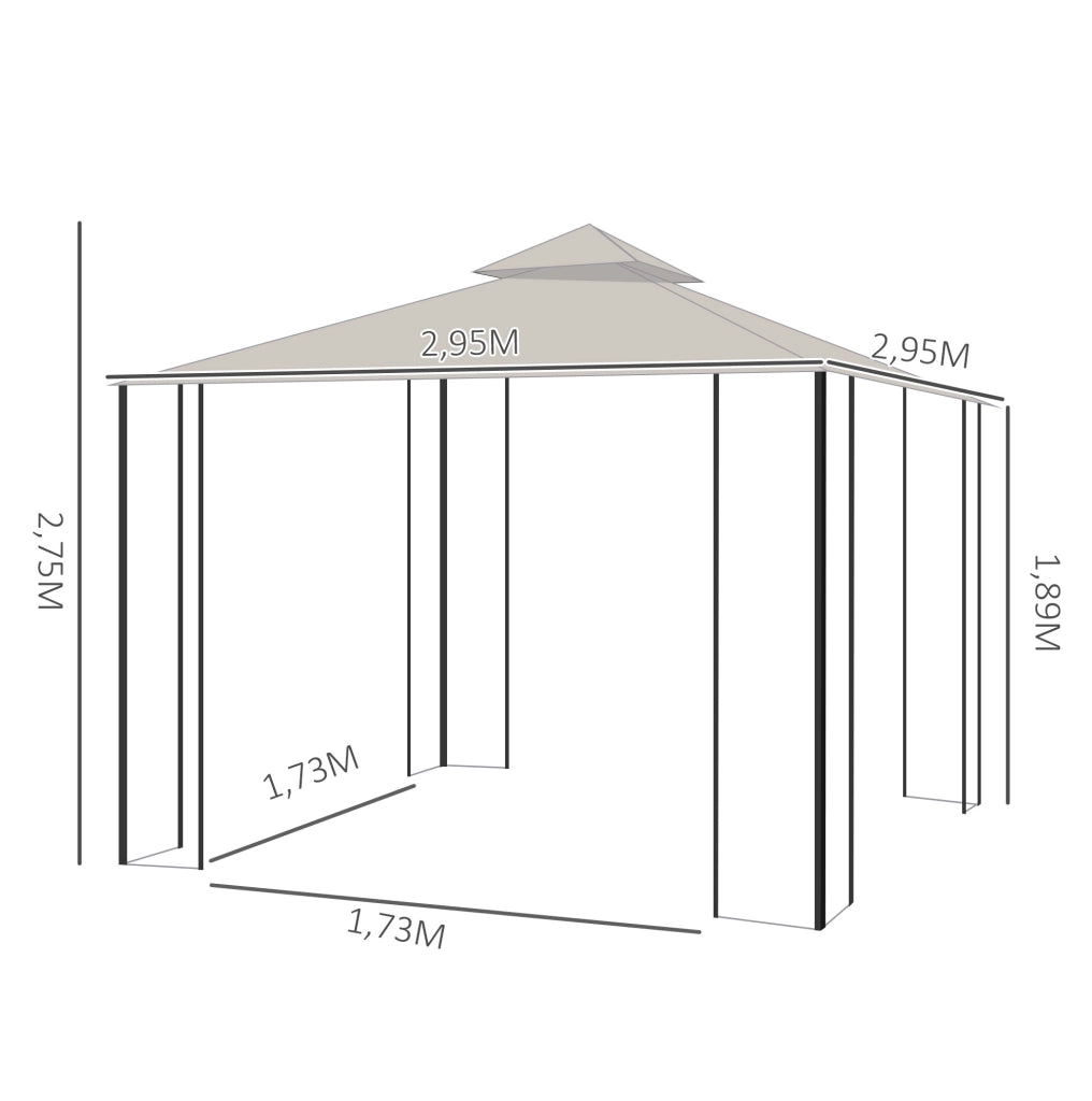 Gazebo da giardino 295 x 295 x 275 cm con doppio tetto beige
