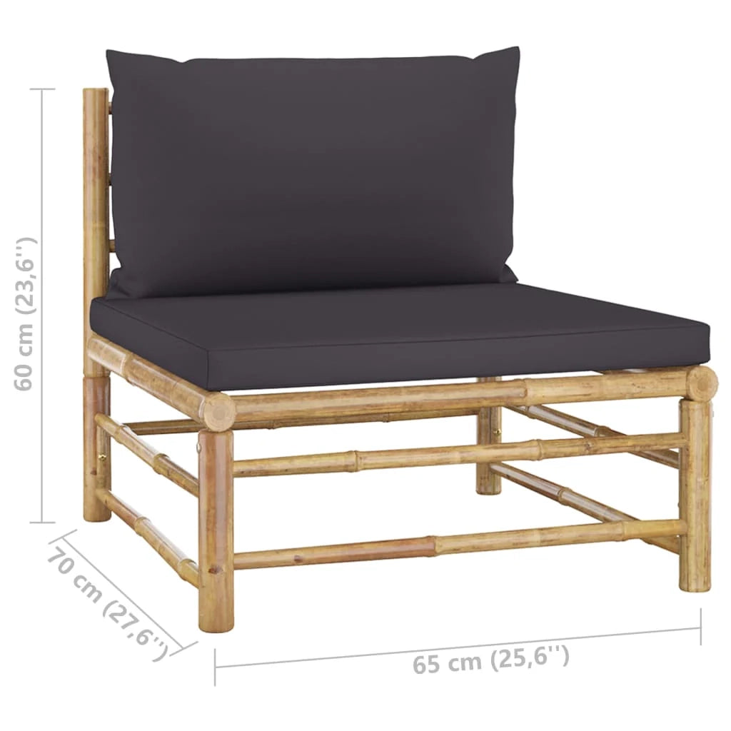 Set di mobili da giardino per esterni 7 pezzi con cuscini in bambù grigio scuro 02_0017196