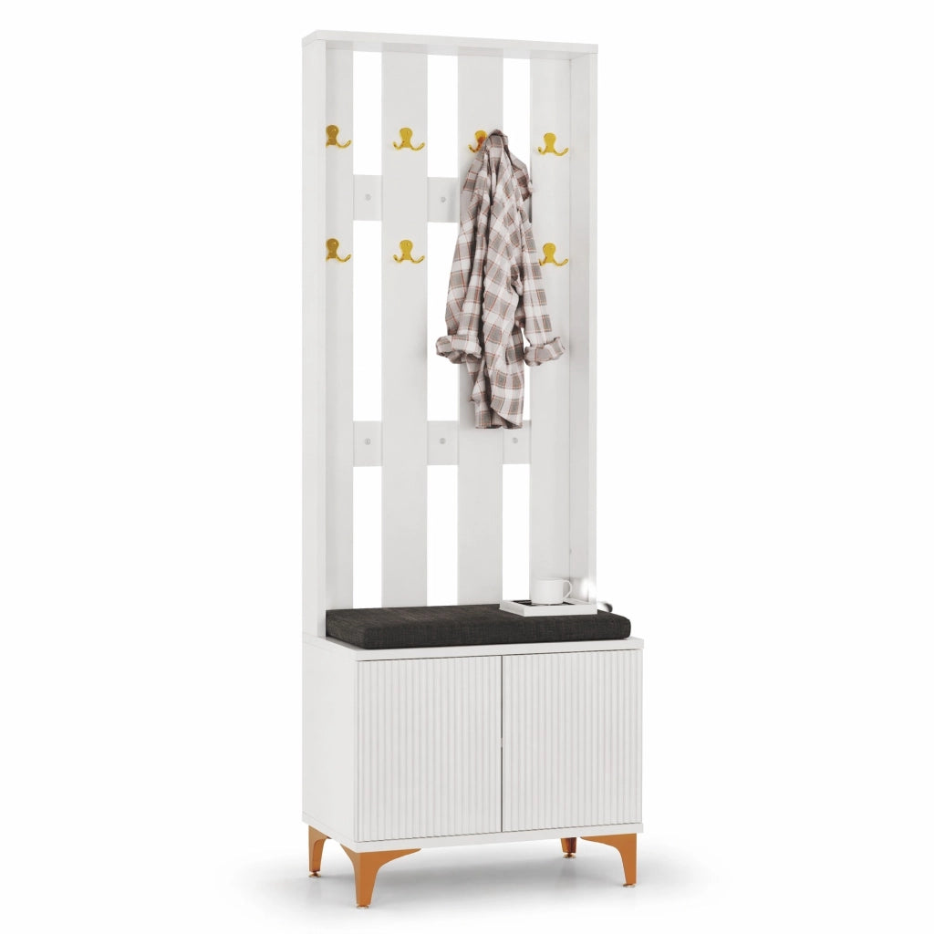 Garderoba ingresso con ganci e pannello effetto onda 60;5x35;2x180;5 cm; bianco