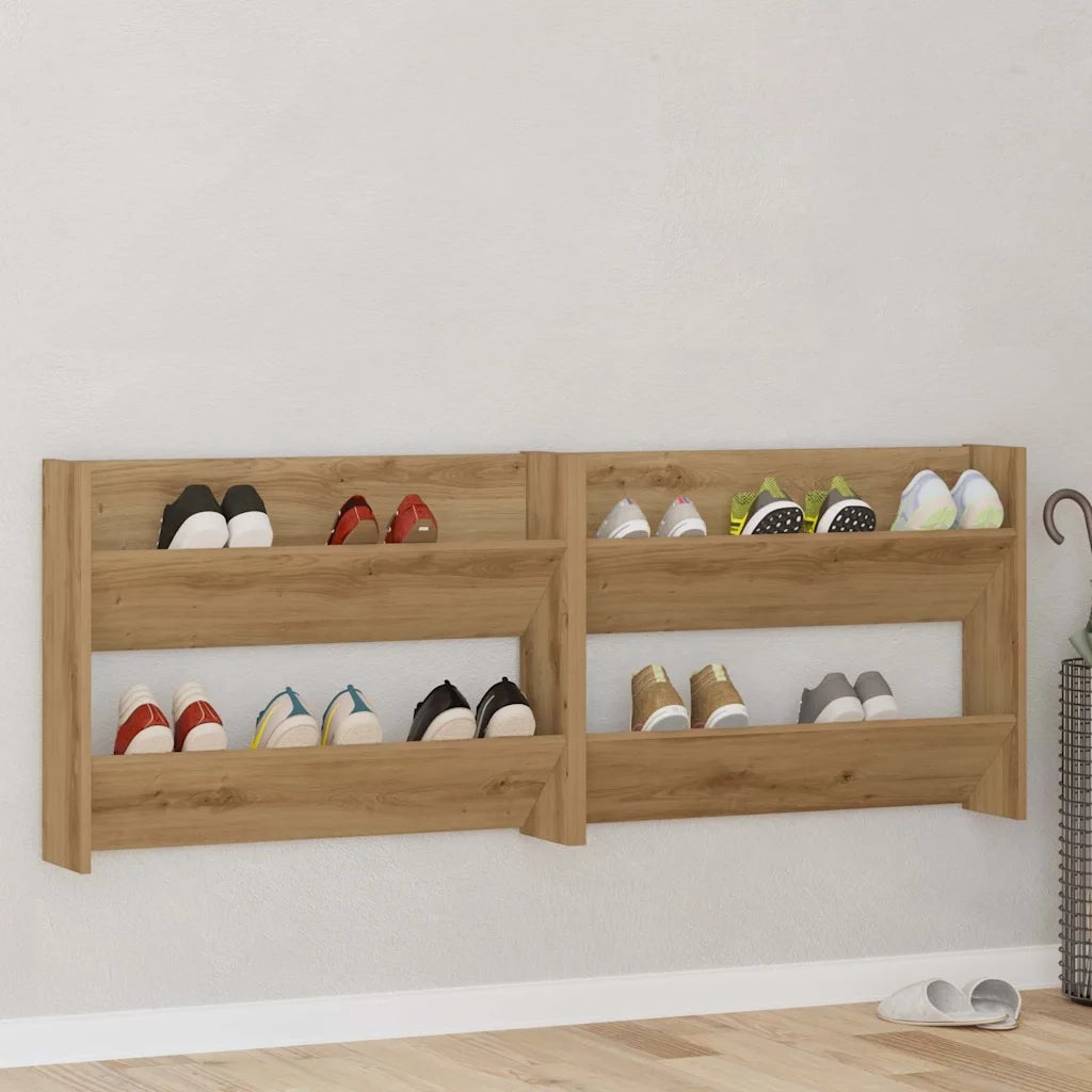 vidaXL Armadi per scarpe da muro 2 pcs rovere artigianale