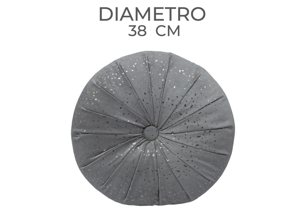 Cuscino Arredo Imbottito Effetto Velluto Rotondo A Pieghe Plissettato Con Lurex - 38x38 - Tortora