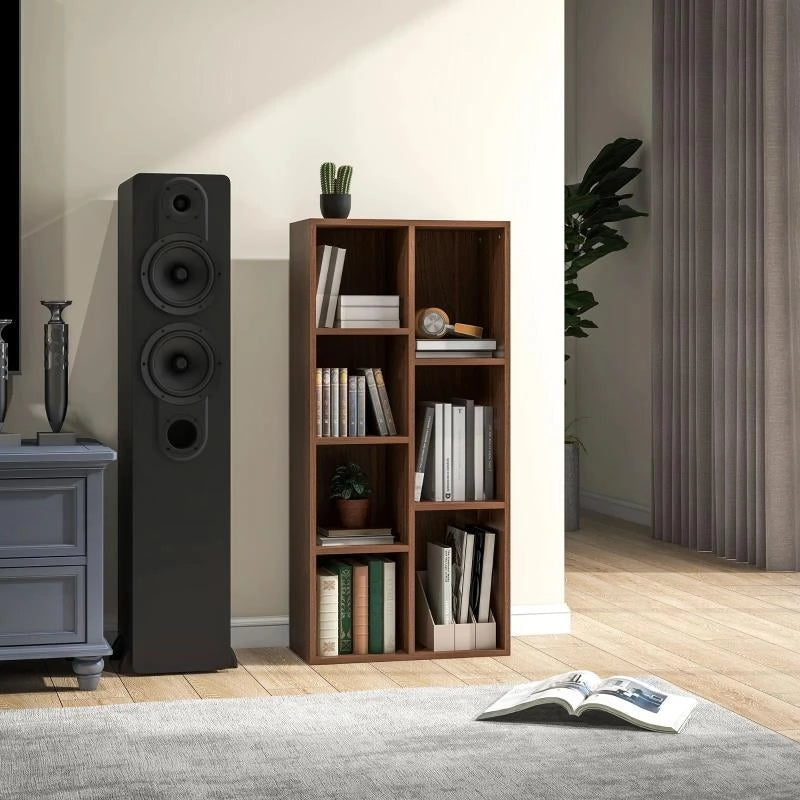MOBILE LIBRERIA A CUBI IN LEGNO CON 7 RIPIANI DI DIVERSE DIMENSIONI, 50X24X106 CM, COLOR NOCE