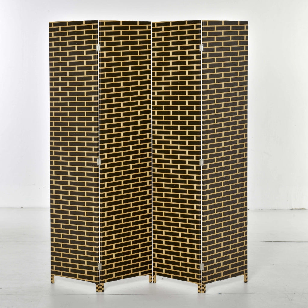 Paravento 4 Pannelli Pieghevole ¨C Xylo ¨C Legno Pioppo Fibre Carta Intrecciata 180x180cm Marrone