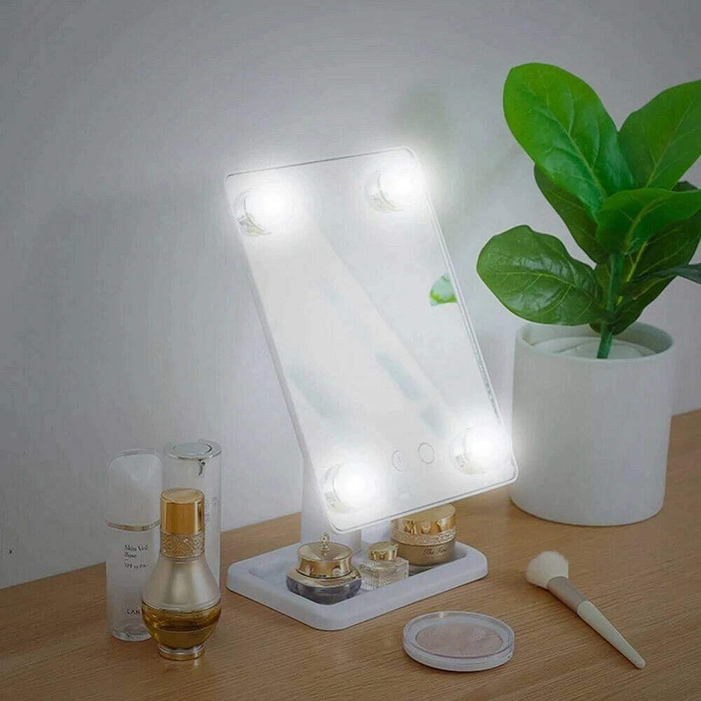 Trade Shop - Specchio Da Trucco Illuminato 4 Luci A Led Portatile Trucco Bellezza Da Tavolo -