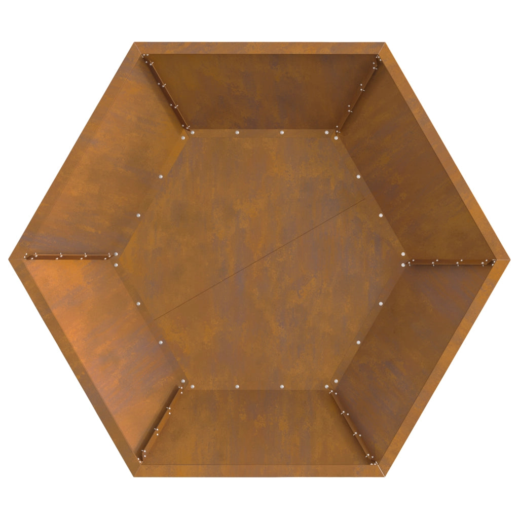 Focolare Esagonale 100x100x28 cm in Acciaio Invecchiato
