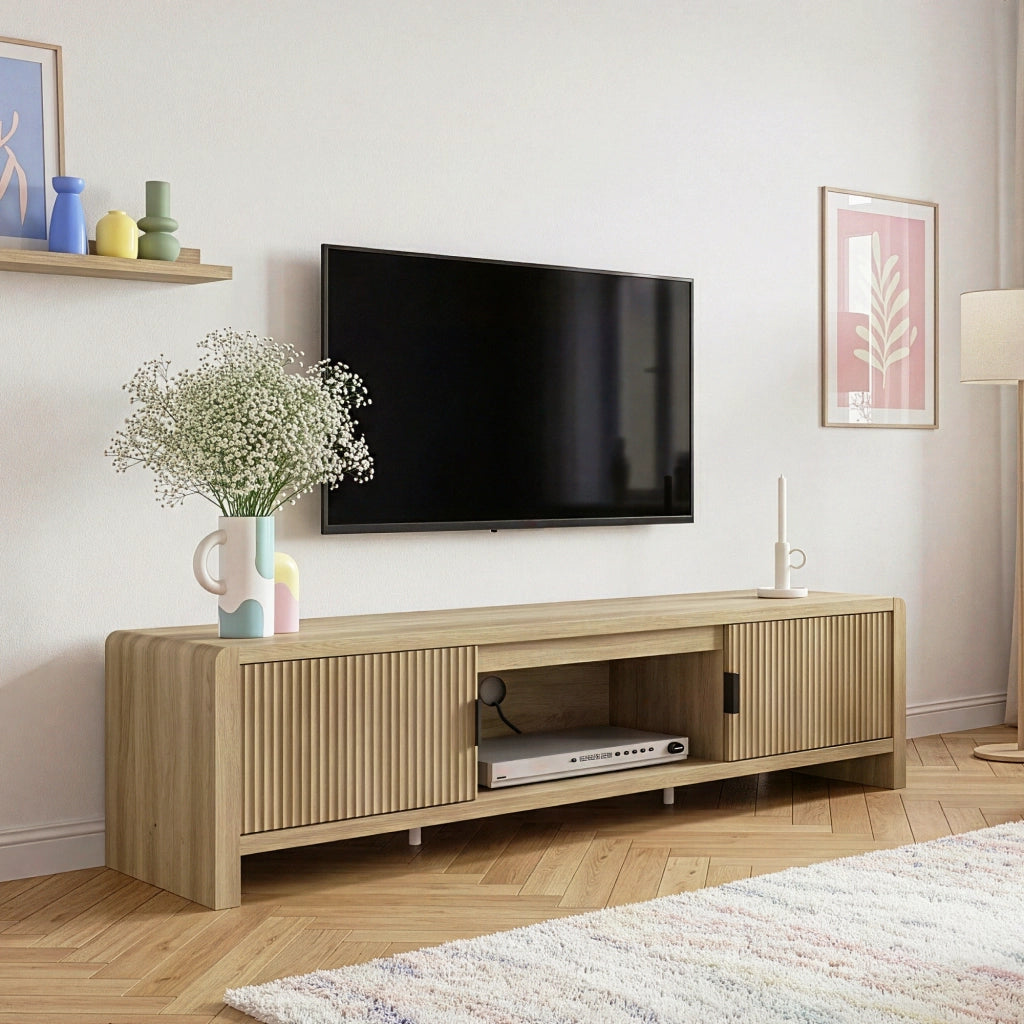 Mobile TV Lukkodso con 2 Ante e Vano Centrale Aperto 150x40x40 cm Effetto Rovere Medio Chiaro [en.casa]