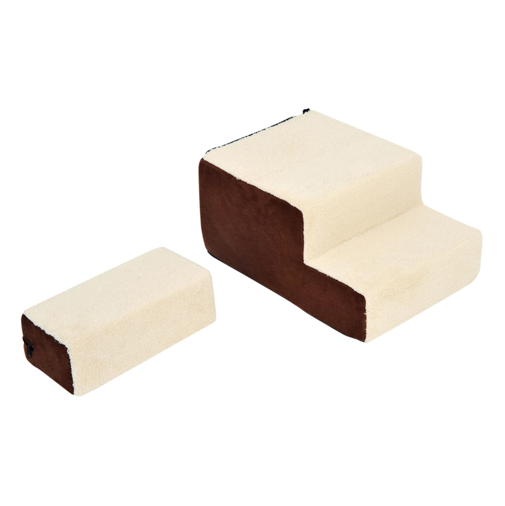 Scala per animali in schiuma beige con gradino removibile