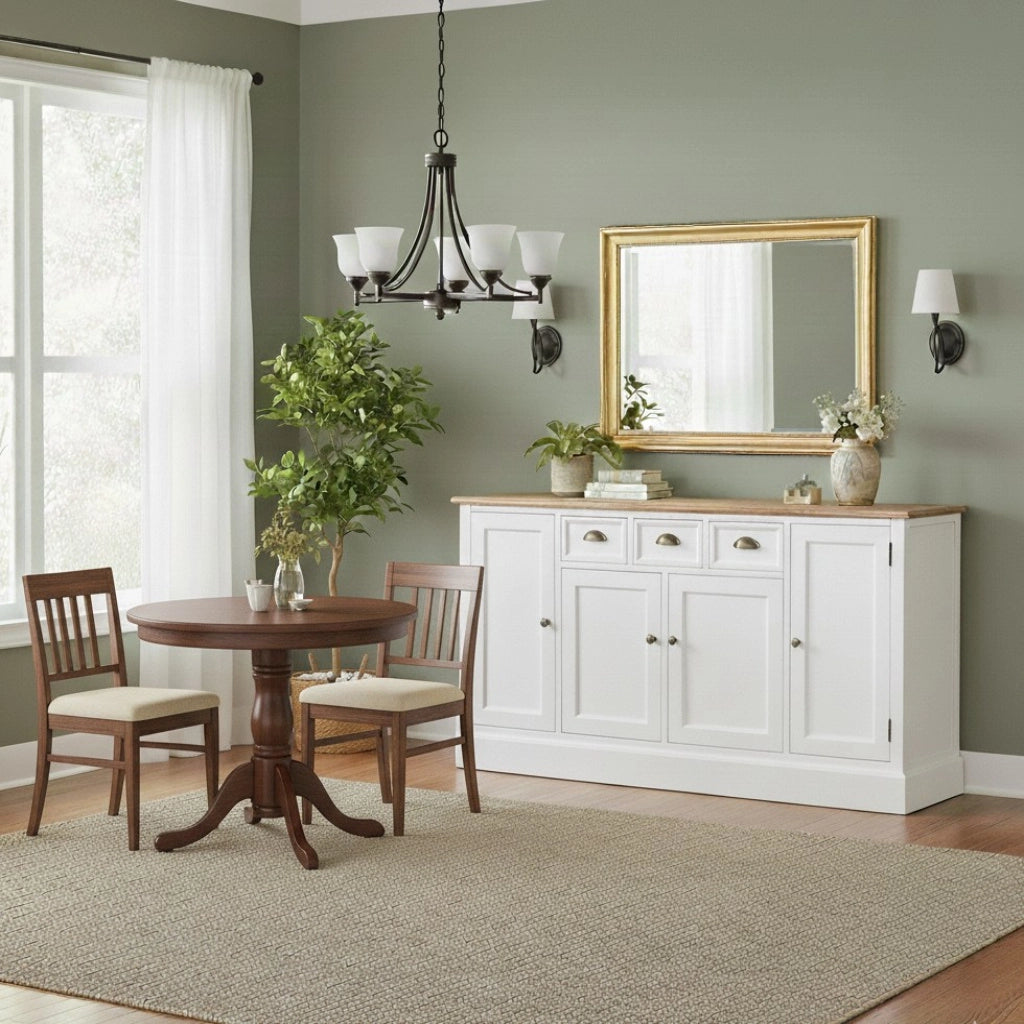 Credenza in legno bianco con 4 cassetti e 4 ante, 150x40x80,5h cm