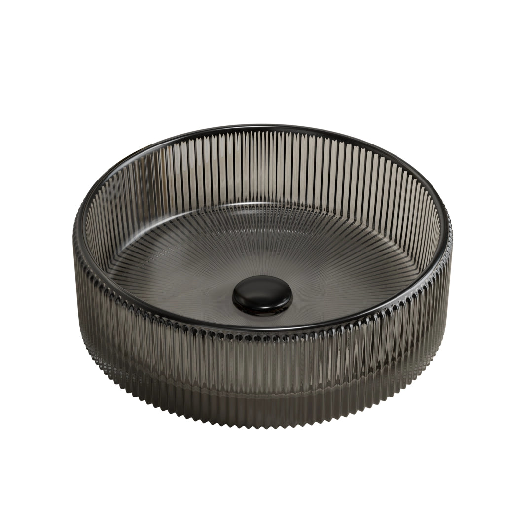 Lavabo tondo 36 cm in cristallo, trasparente e nero, senza rubinetto