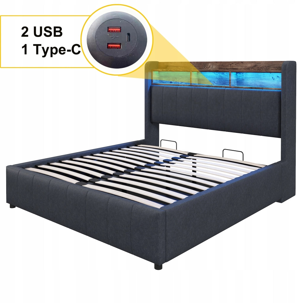 Letto Matrimoniale 140x200 - Xylo - Grigio Con USB E Idraulico
