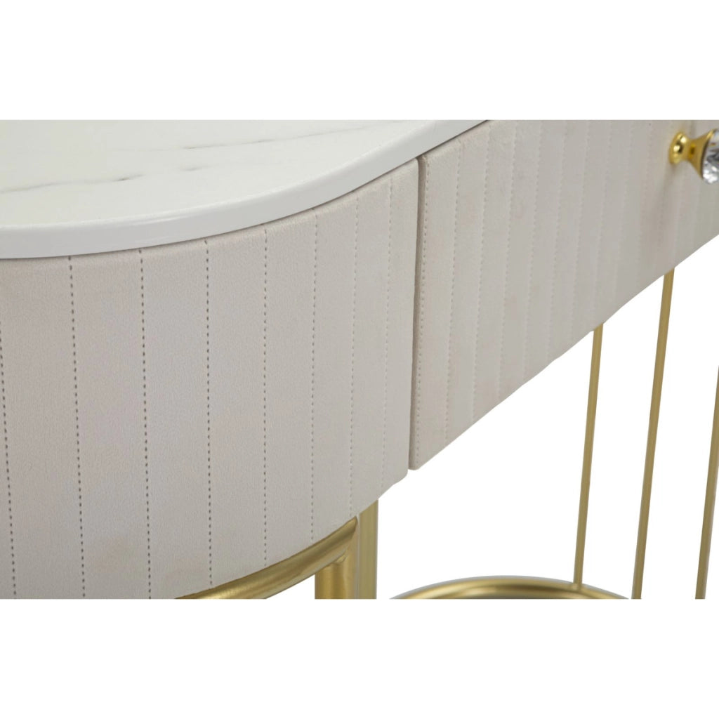 Console Montpellier crema in legno, ferro e tessuto — 100x40x75 cm