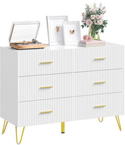 WOLTU Comò Bianco per Camera da Letto, Cassettiera 6 Cassetti in Legno con Gambe Metalliche Dorate, Mobile Contenitore per Soggiorno o Ingresso, Dimensioni 100x40x75 cm, KMD002ws