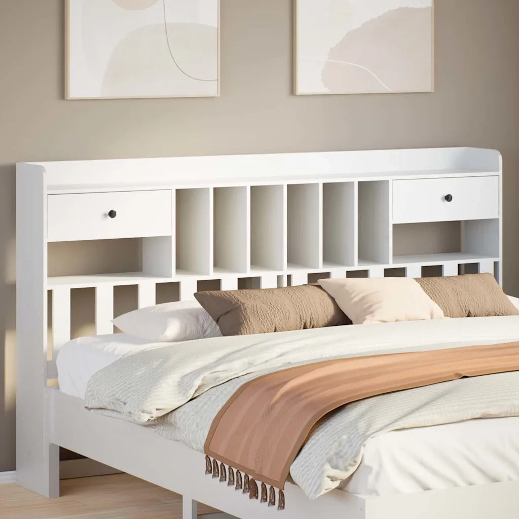 Testiera con Ripiani-Testata contenitore Bianca 180 cm in Legno Massello di Pino 713818