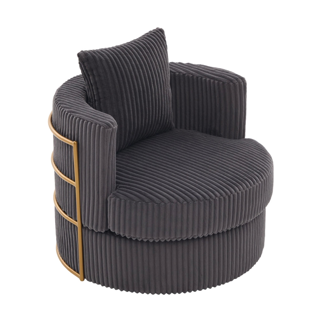 Poltrona girevole 360° in tessuto corduroy grigio con contenitore; 76x79x78 cm