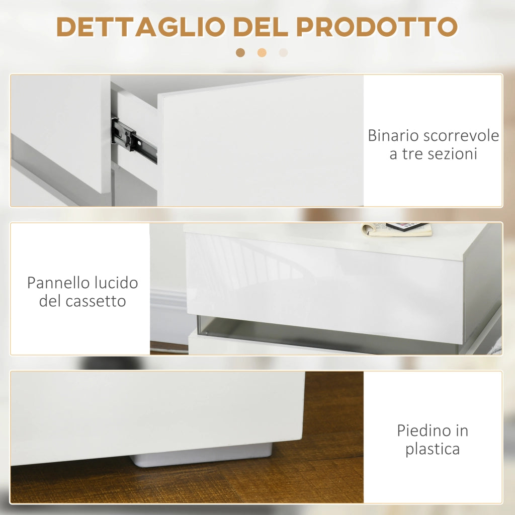 Comodino LED RGB con 2 cassetti ¨C Xylo ¨C Bianco 60x39x47cm