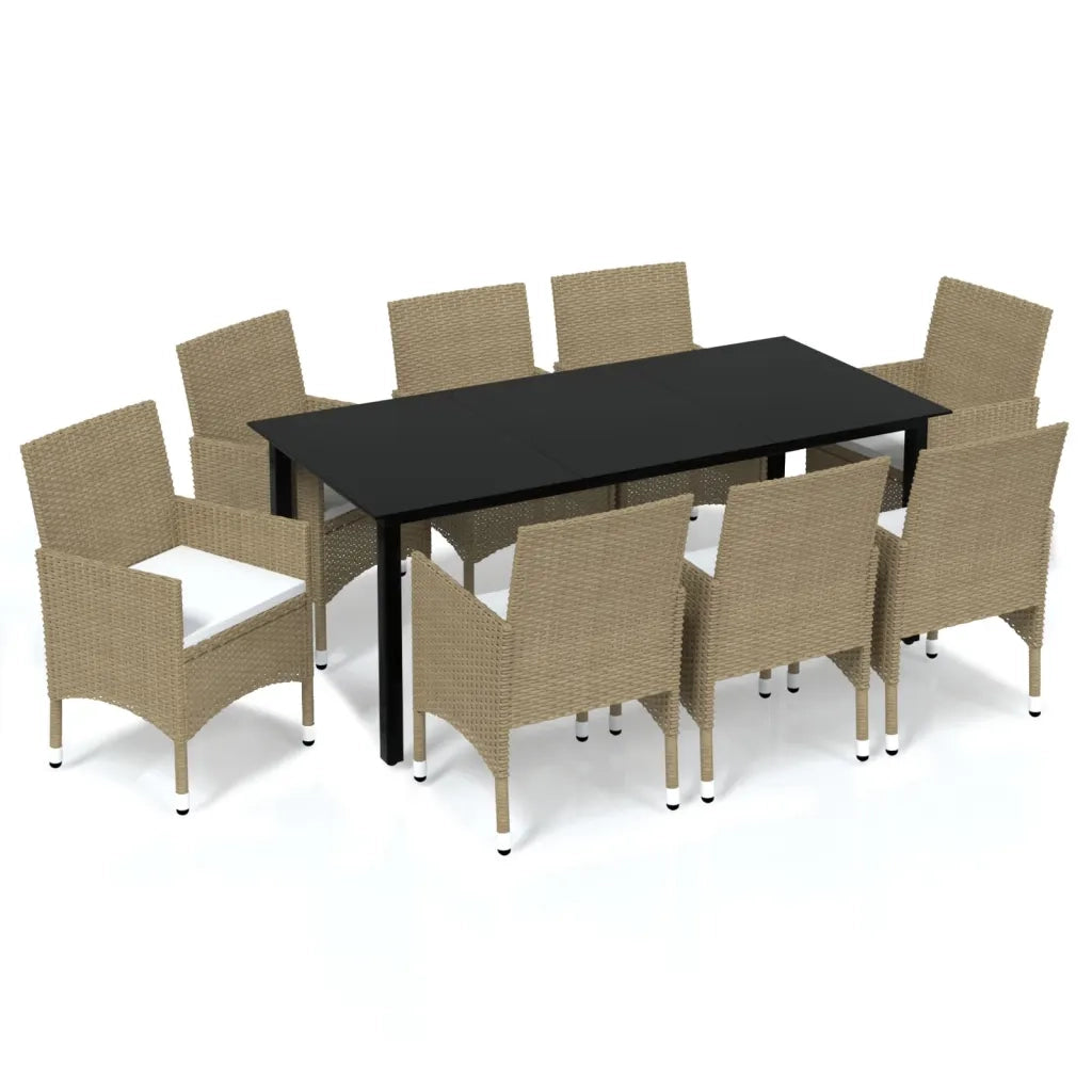 Set Pranzo da Giardino 9 pz con Cuscini in Polyrattan Beige cod mxl 39712
