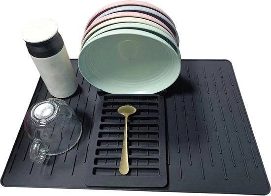 Mat di assorbimento per asciugare piatti e bicchieri - afdruipmat siliconizzato - afdruiprek opvouwbaar - mat assorbente - nero