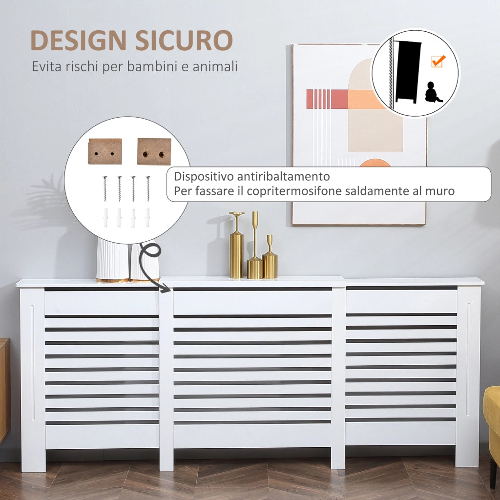 Mobile Copricalorifero Regolabile con Mensola ¨C zephmum ¨C Bianco 140-202x19x82.5cm