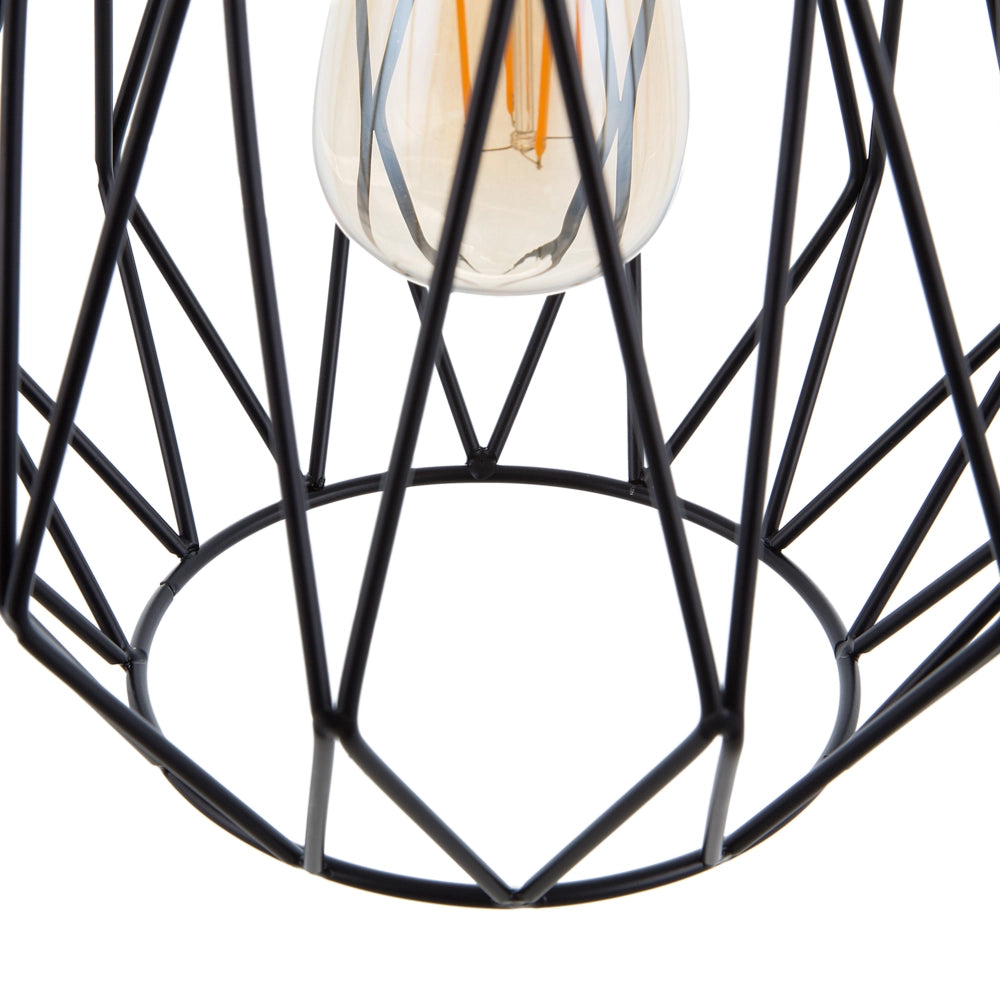 Lampada a 1 Luce con Paralume in Filo Metallico Nero Traforato