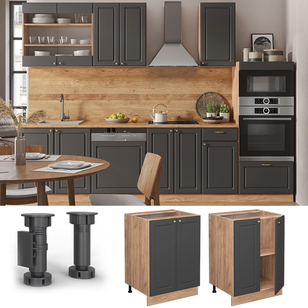 Mobiletto base cucina Fame-Line Antracite-oro/Rovere dorato 60 cm senza piano di lavoro Vicco