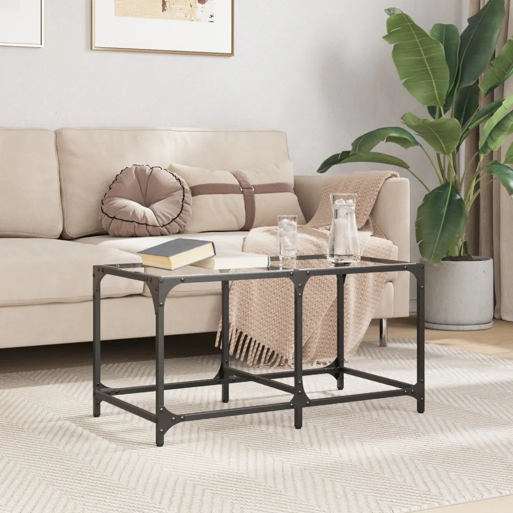 2 pz Tavolini da salotto | Tavolino da caff¨¨ | Tavolino da Soggiorno con Piano Vetro Trasparente 78,5x40x40 cm Acciaio