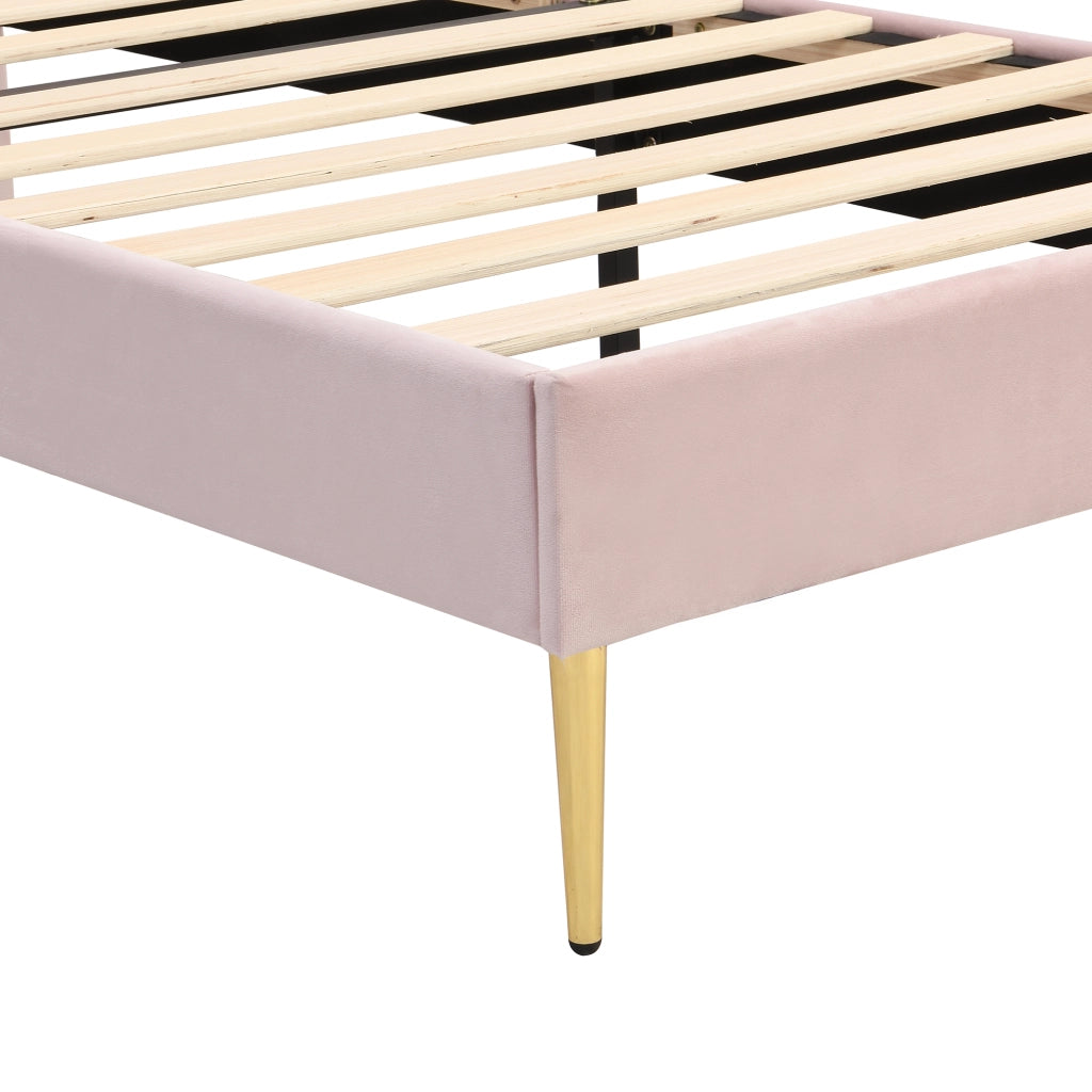 Letto Singolo 90x200 cm; 1 Posto - Testiera Regolabile; in Velluto - Rosa