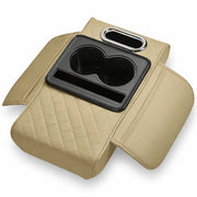 Cuscino Bracciolo Auto in Pelle 2 Portabicchieri in Pelle Beige Organizer