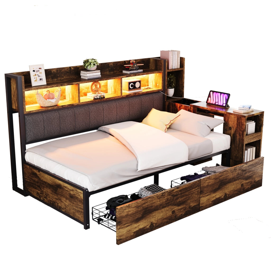 Letto sofà con scrivania estraibile metallo legno 90x200 cm