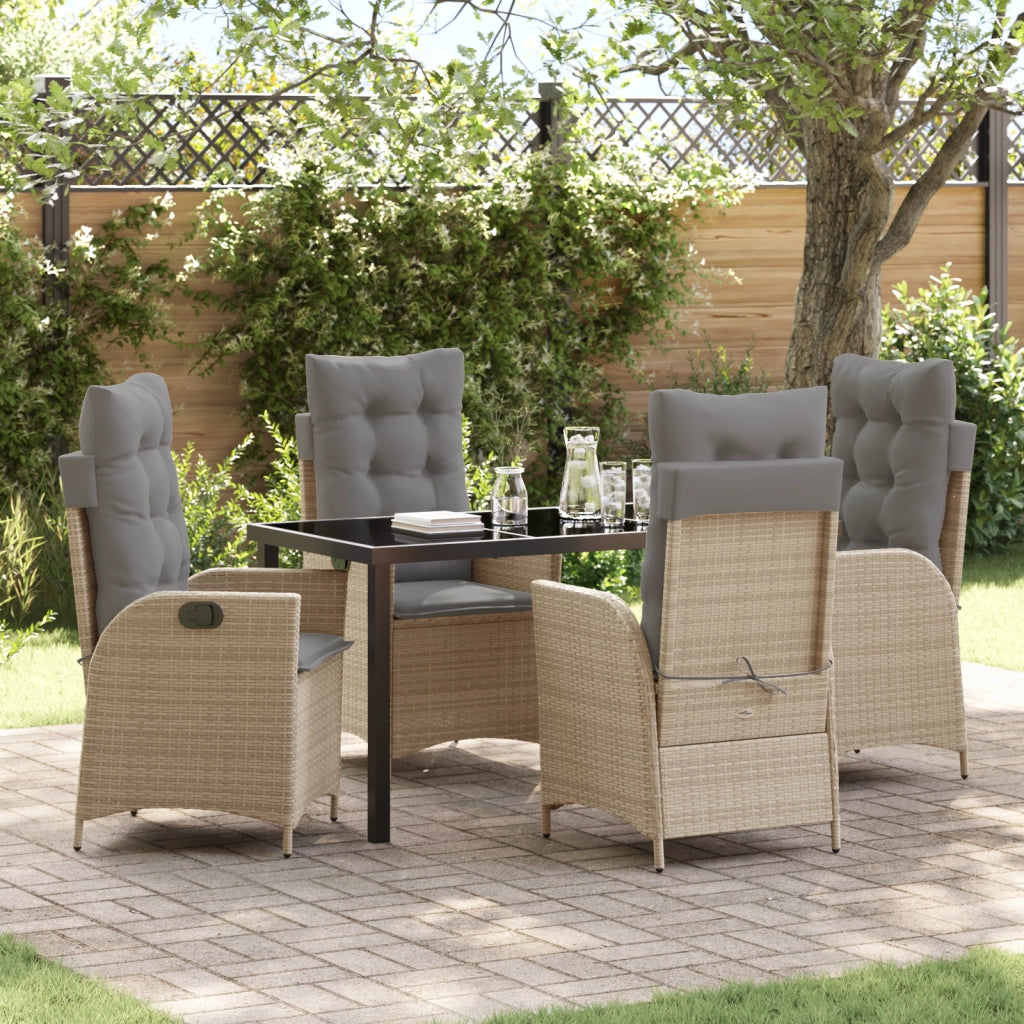 Set da Pranzo da Giardino 5 Pezzi con Cuscini Beige Rattan Polimerico