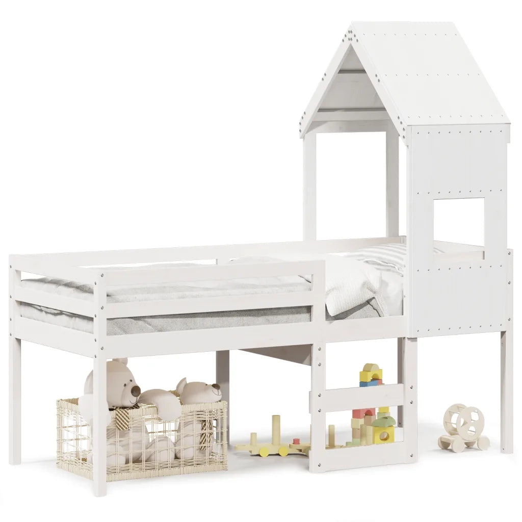 vidaXL Letto a Soppalco con Tetto Bianco 90x190 cm in Legno di Pino