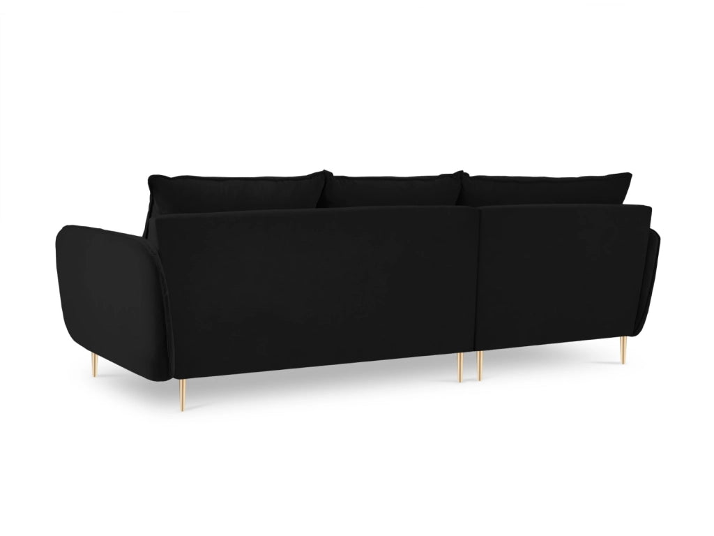 Cosmopolitan Design - Divano angolare sinistro "Vienna" 5 posti in velluto nero 