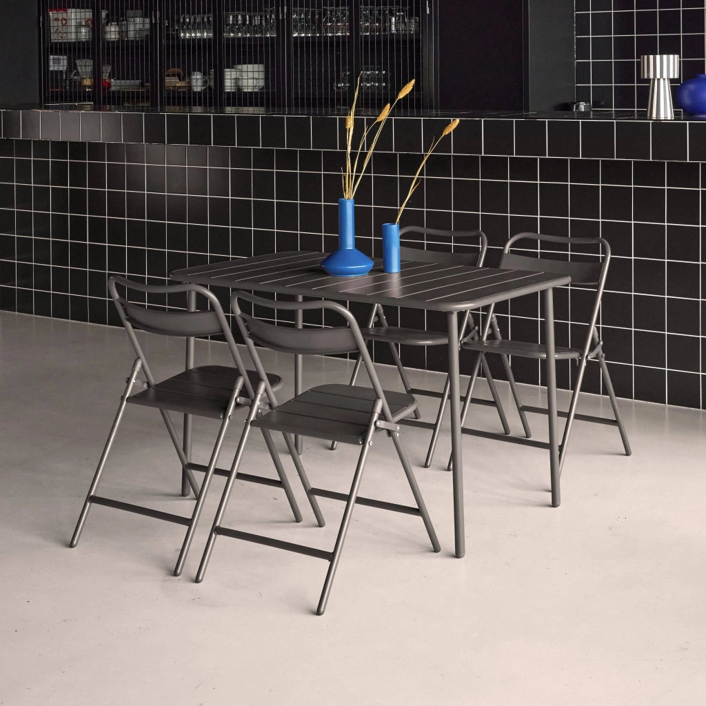 Set tavolo da giardino bistrot in acciaio con 4 sedie pieghevoli,