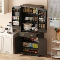 Armadio contenitore moderno con 4 ante e 1 cassetto, 6 ripiani portaoggetti e 4 ripiani regolabili, adatto per cucina, sala da pranzo e soggiorno, 80x40x182 cm, Nero