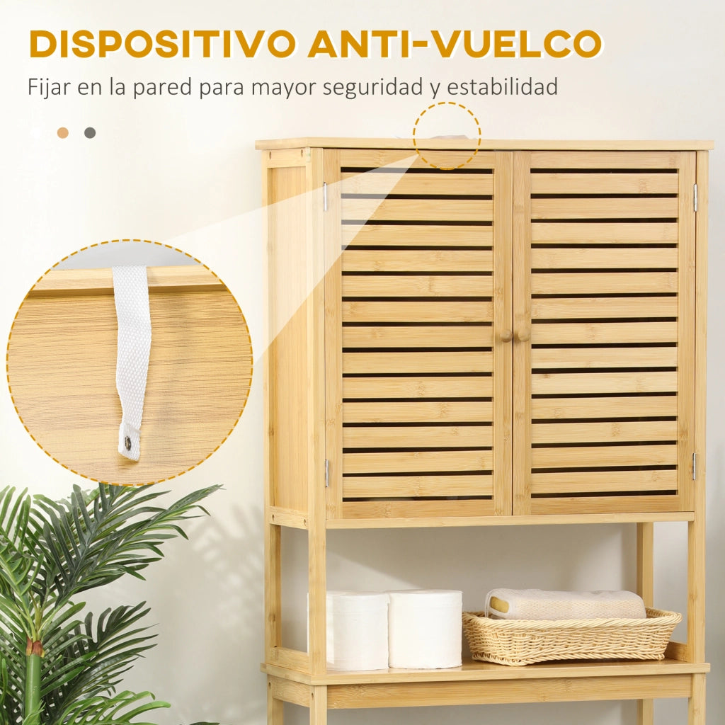 Mobile bagno salvaspazio sopra lavatrice ¨C Xylo ¨C bamb¨´ naturale 60x23x173 cm con 2 ante