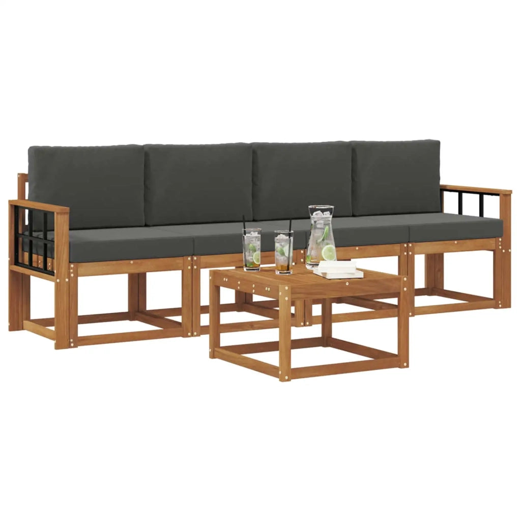 Set di divani da esterno con cuscino 5 pcs Naturale e Antracite