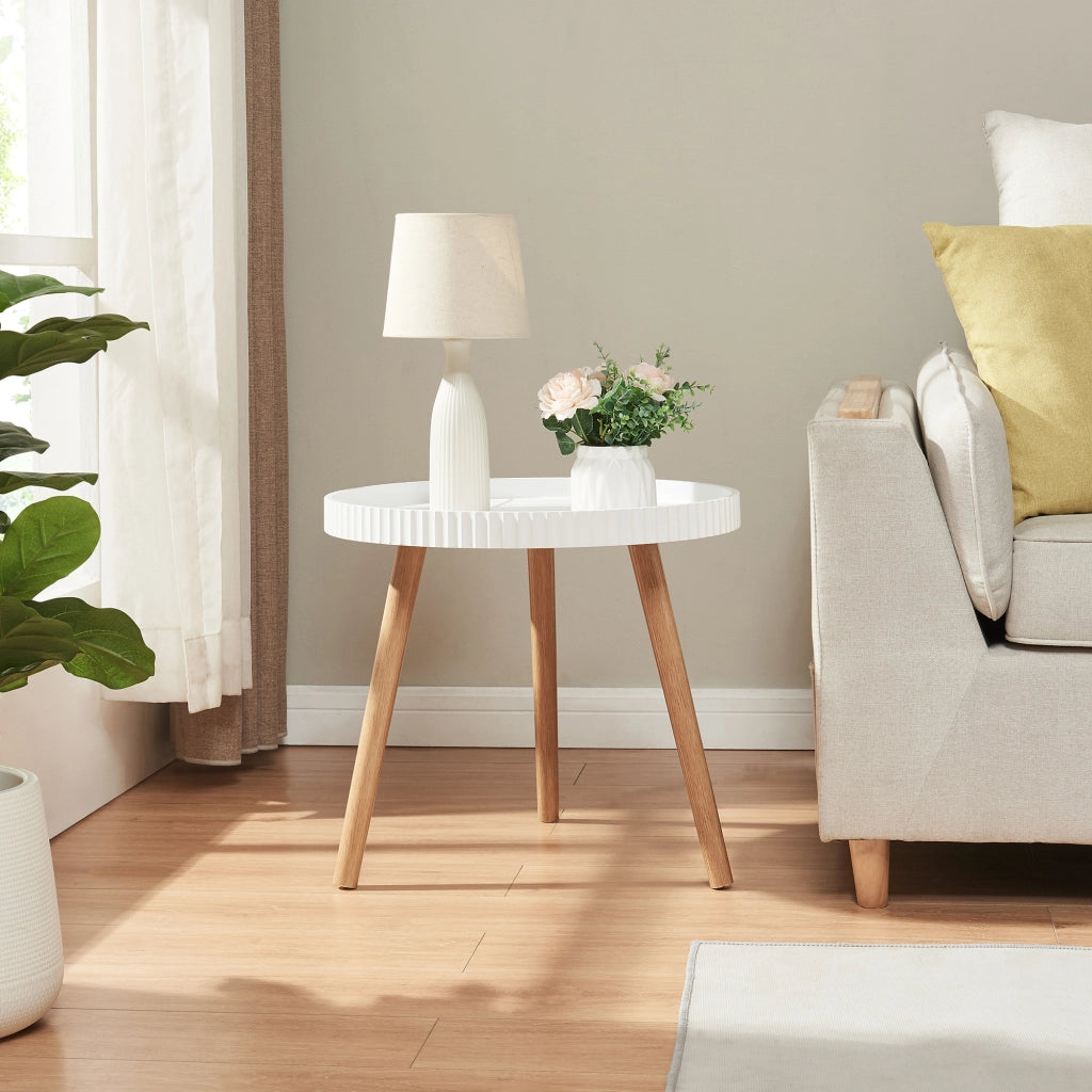 Tavolino Basso Bongard a Piano Rotondo Ø50 x 45 cm -  Bianco [en.casa]