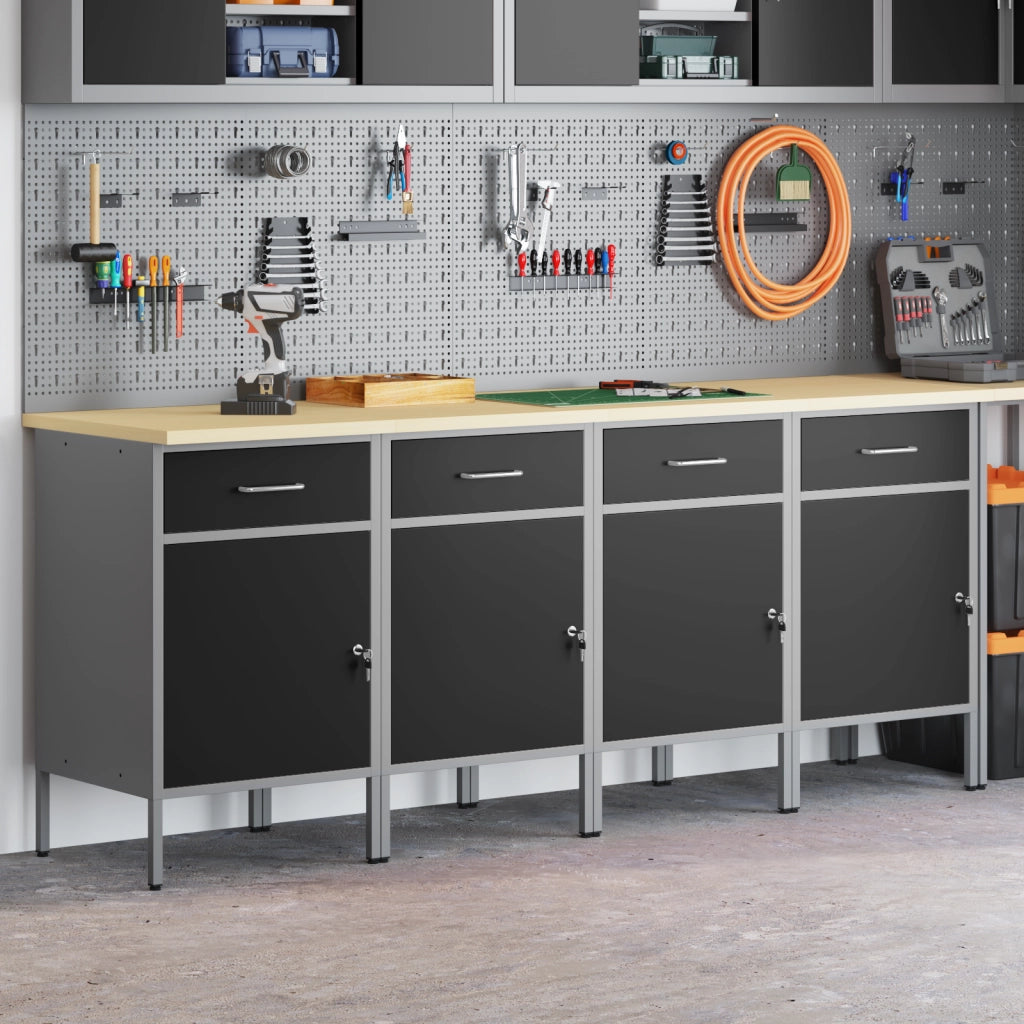 Armadio da lavoro  4 pcs Nero e Grigio in legno ingegnerizzato e acciaio