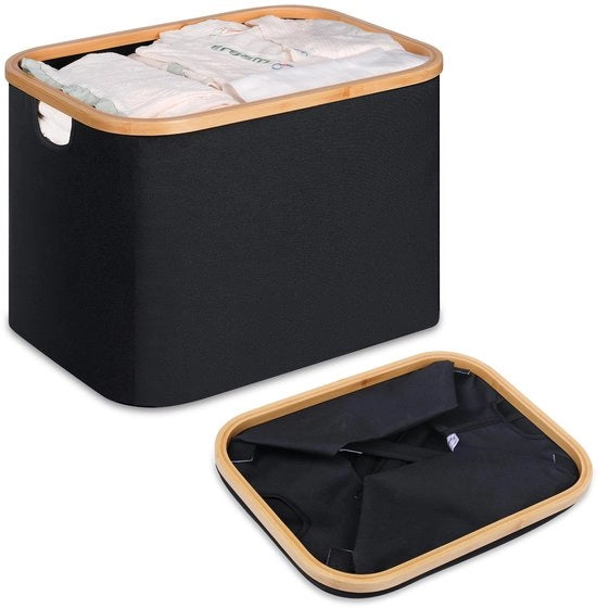 Asciugamani pieghevoli 50L, contenitore pieghevole in materiale bambù, asciugamani pieghevoli, contenitori per asciugamani per camera da letto e bagno (nero)