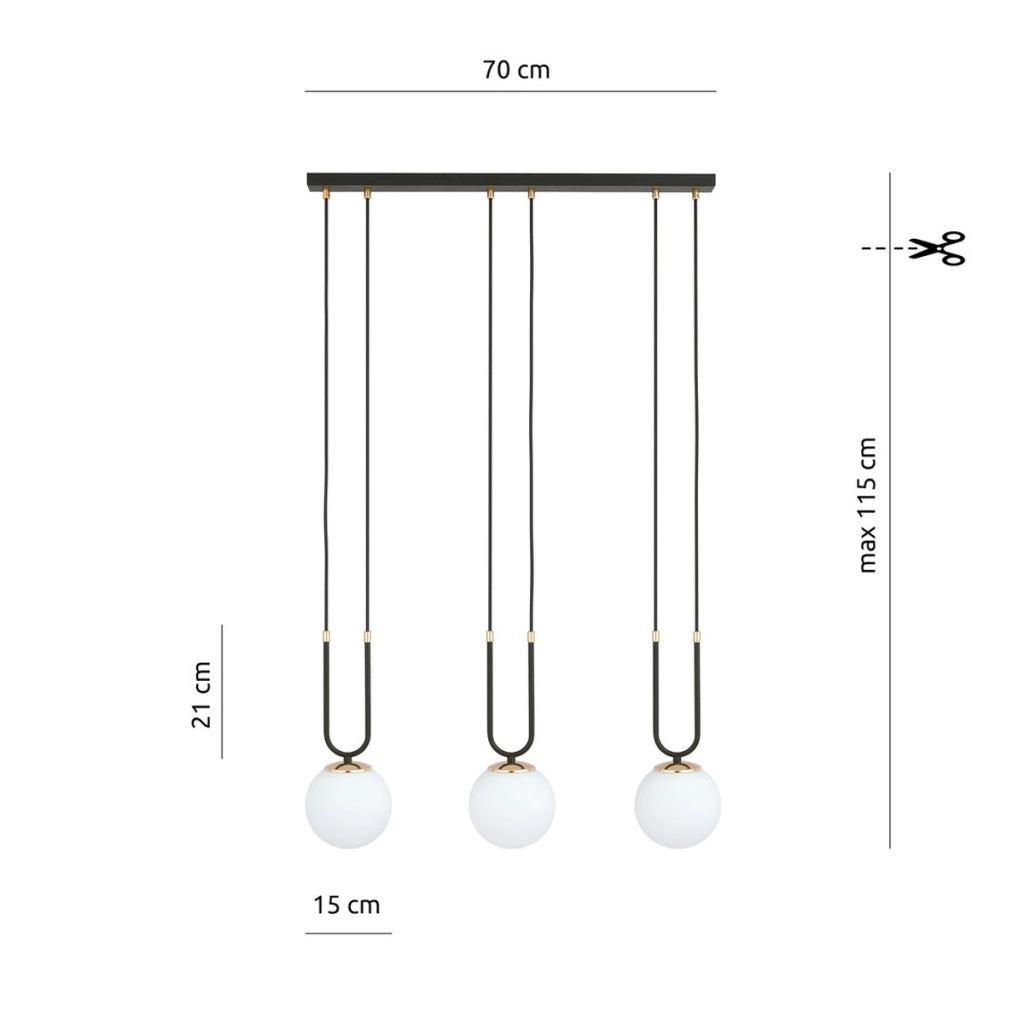 Lampada a sospensione GLAM in acciaio nero e vetro opalino