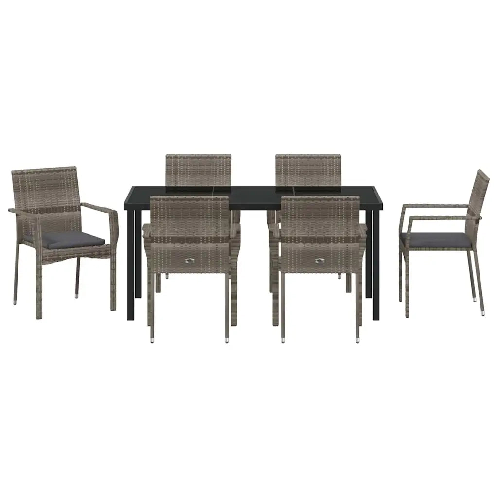 Set da Pranzo per Giardino con cuscino 7 pcs Grigio polyrattan 3380096