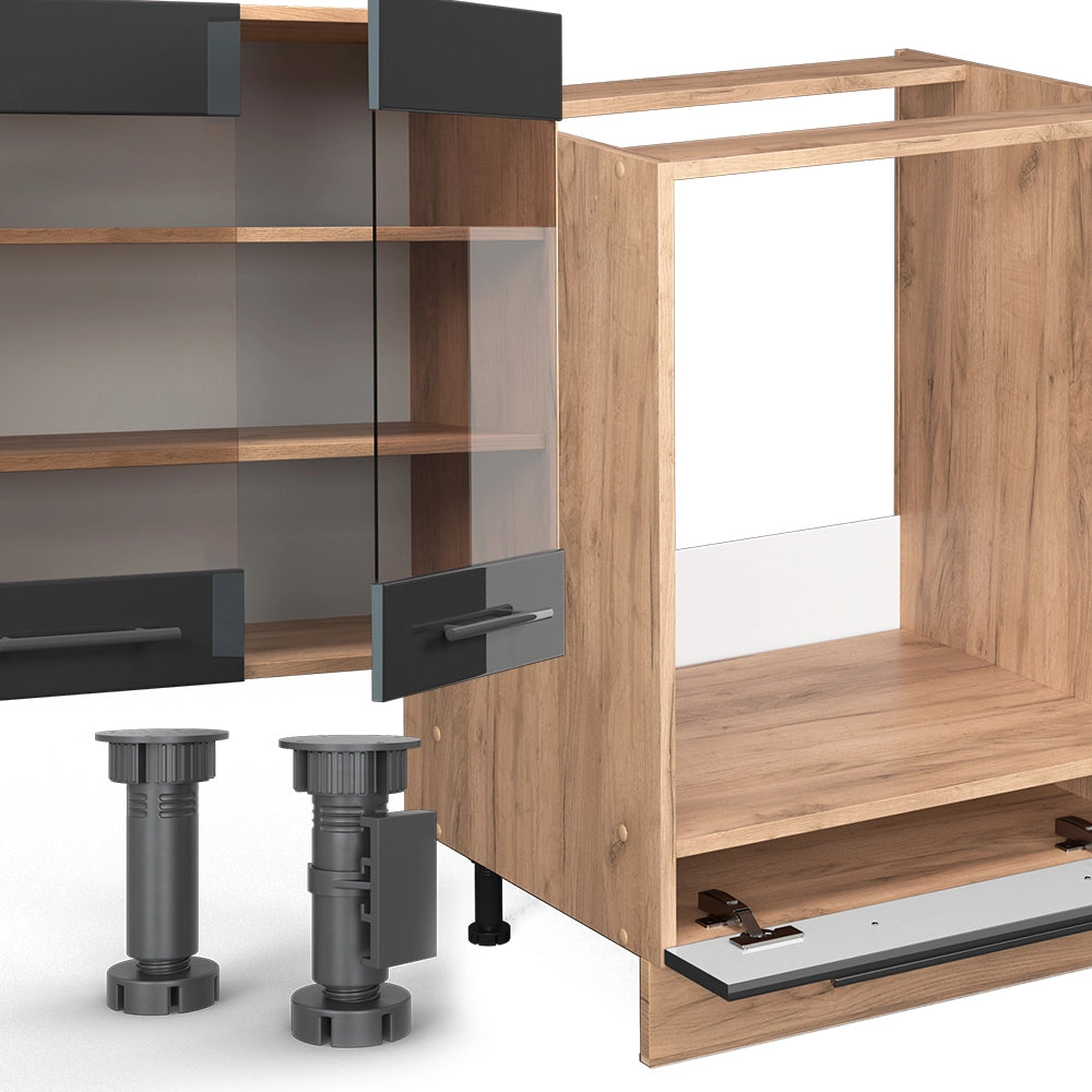 Cucina componibile Fame-Line Antracite lucido/Rovere dorato 355 cm, PL Marmo Vicco