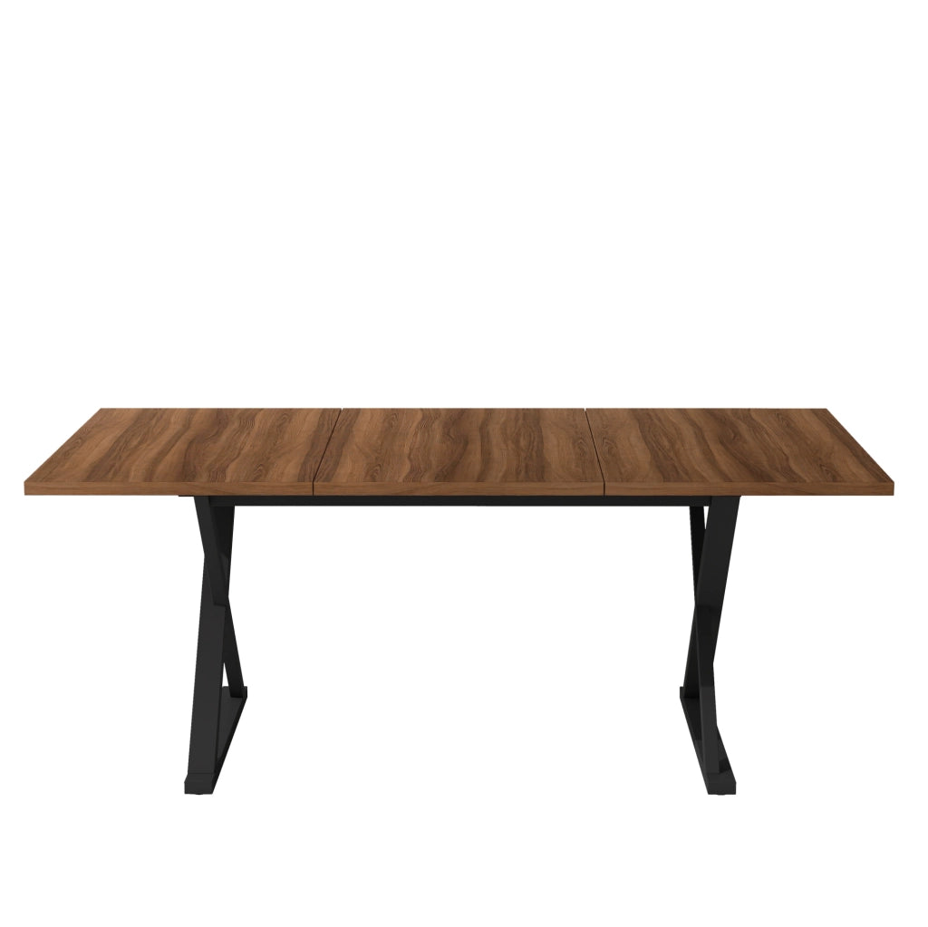 Tavolo da pranzo moderno 180 x 90 cm in MDF colore noce con gambe in metallo nero