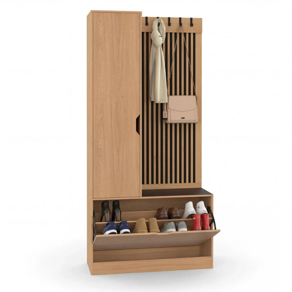 IDMarket - JACK Armadio a 2 ante in legno e doghe nere traforate per scarpe