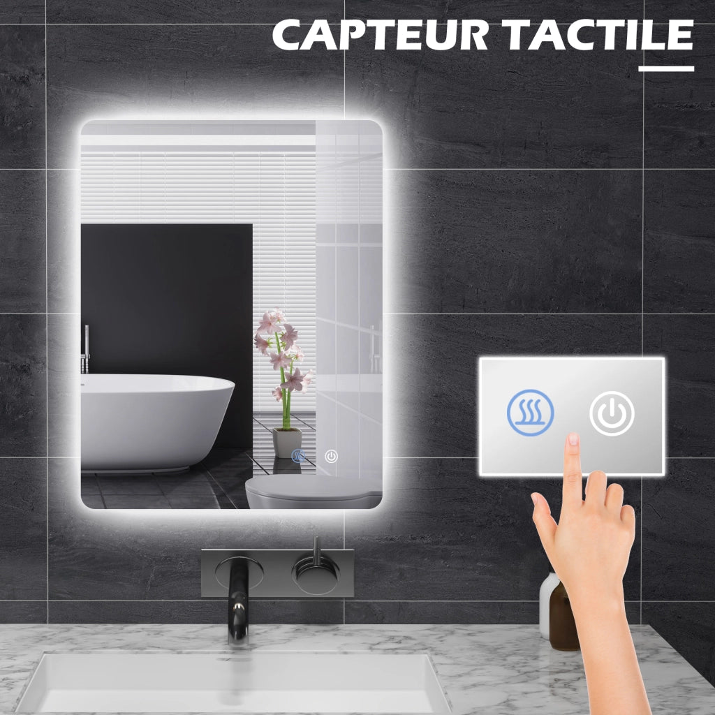 Specchio da bagno LED rettangolare sospeso ¨C zephmum ¨C 80x60 cm bianco luminosita' regolabile